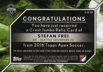 2016 Topps Apex MLS - Crest Jumbo Relics Purple Team #CJR-SF Stefan Frei Back