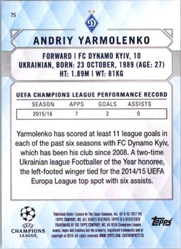 2017 Topps UEFA Champions League Showcase #75 Andriy Yarmolenko Back