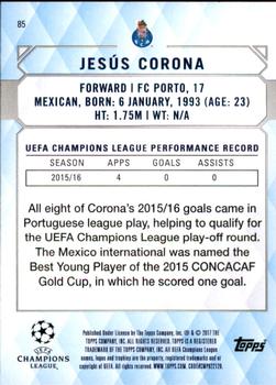 2017 Topps UEFA Champions League Showcase #85 Jesus Corona Back