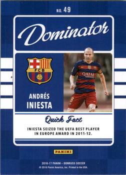 2016-17 Donruss - Dominators Gold #49 Andres Iniesta Back