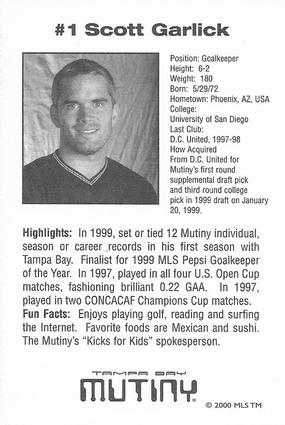 2000 Snickers Tampa Bay Mutiny #NNO Scott Garlick Back