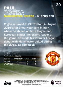 2016 Stadium Club Premier League - Gold Foil #20 Paul Pogba Back
