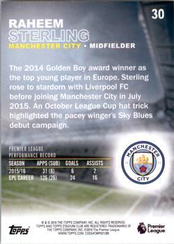 2016 Stadium Club Premier League - Premier League Logo #30 Raheem Sterling Back