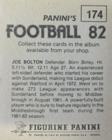 1981-82 Panini Football 82 (UK) #174 Joe Bolton Back