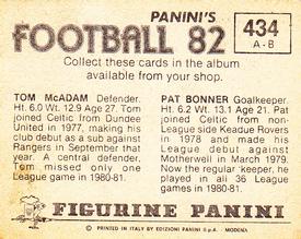 1981-82 Panini Football 82 (UK) #434 Pat Bonner / Tom McAdam Back