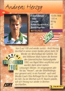 1994 Panini Premium Bundesliga #64 Andreas Herzog Back