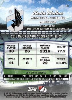 2017 Stadium Club MLS #81 Kevin Molino Back