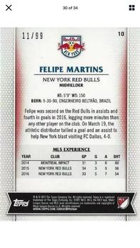 2017 Topps MLS - Blue #10 Felipe Martins Back