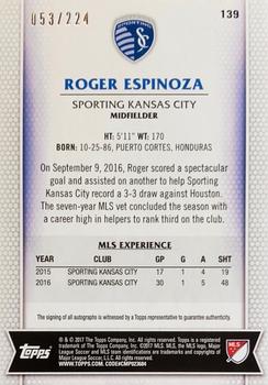 2017 Topps MLS - Autographs #139 Roger Espinoza Back