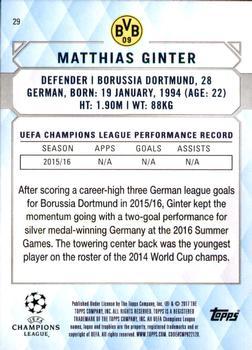 2017 Topps UEFA Champions League Showcase - Champions #29 Matthias Ginter Back