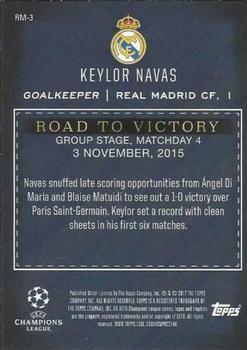 2017 Topps UEFA Champions League Showcase - Road to Victory Red #RM-3 Keylor Navas Back