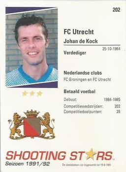 1991-92 Shooting Stars Dutch League #202 Johan de Kock Back