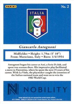 2017 Panini Nobility #2 Giancarlo Antognoni Back