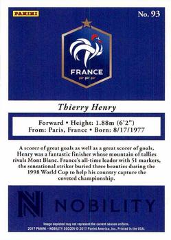 2017 Panini Nobility #93 Thierry Henry Back