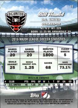 2017 Stadium Club MLS - Black & White #39 Bill Hamid Back