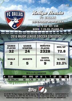 2017 Stadium Club MLS - Black & White #46 Kellyn Acosta Back