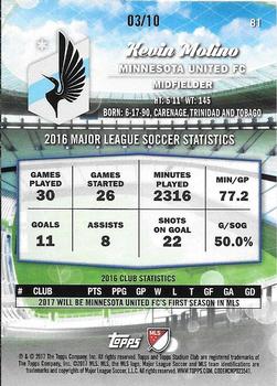 2017 Stadium Club MLS - First Day Issue #81 Kevin Molino Back