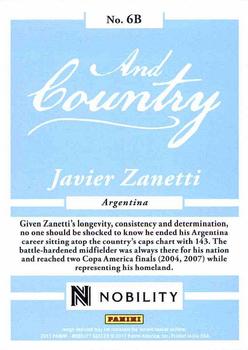 2017 Panini Nobility - For Club And Country #6B Javier Zanetti Back