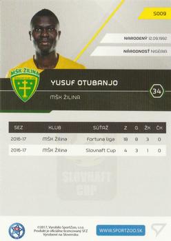 2017-18 SportZoo Futbalové Slovensko #S009 Yusuf Otubanjo Back