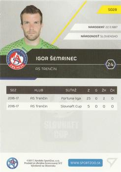 2017-18 SportZoo Futbalové Slovensko #S028 Igor Semrinec Back