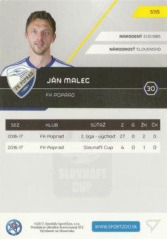 2017-18 SportZoo Futbalové Slovensko #S115 Jan Malec Back