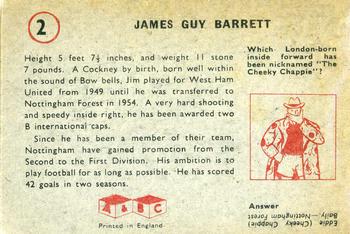 1958-59 A&BC Chewing Gum #2 James Barrett Back