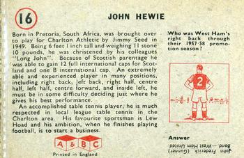 1958-59 A&BC Chewing Gum #16 John Hewie Back