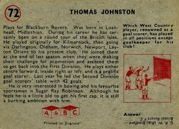 1958-59 A&BC Chewing Gum #72 Thomas Johnston Back