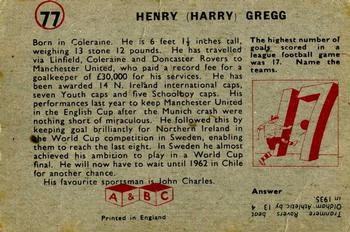 1958-59 A&BC Chewing Gum #77 Harry Gregg Back