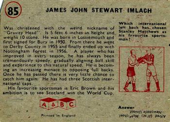 1958-59 A&BC Chewing Gum #85 James Imlach Back