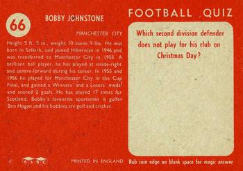 1959-60 A&BC Chewing Gum #66 Bobby Johnstone Back