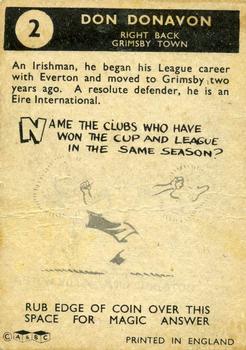 1960-61 A&BC Chewing Gum #2 Don Donovan Back
