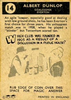1960-61 A&BC Chewing Gum #14 Albert Dunlop Back