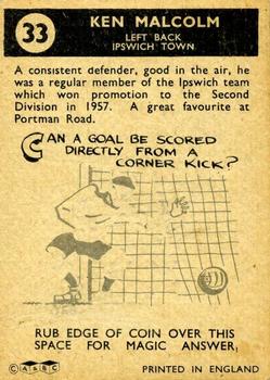 1960-61 A&BC Chewing Gum #33 Ken Malcolm Back