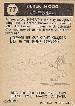 1960-61 A&BC Chewing Gum #77 Derek Hogg Back