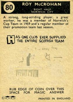 1960-61 A&BC Chewing Gum #80 Roy McCrohan Back