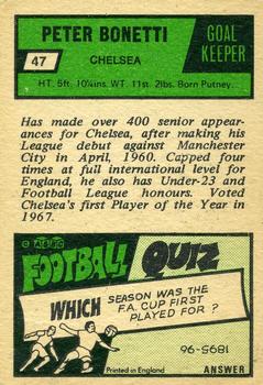 1969-70 A&BC Chewing Gum #47 Peter Bonetti Back