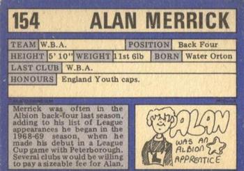 1973-74 A&BC Chewing Gum #154 Alan Merrick Back
