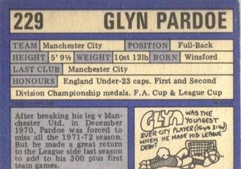 1973-74 A&BC Chewing Gum #229 Glyn Pardoe Back