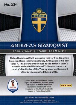 2018 Panini Prizm FIFA World Cup #234 Andreas Granqvist Back