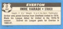 1981-82 Topps Footballer - Singles #28 Imre Varadi Back