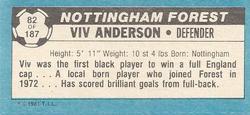 1981-82 Topps Footballer - Singles #82 Viv Anderson Back