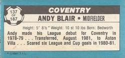 1981-82 Topps Footballer - Singles #137 Andy Blair Back