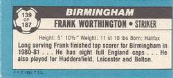 1981-82 Topps Footballer - Singles #139 Frank Worthington Back