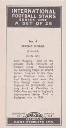 1958 Kane International Football Stars #4 Ferenc Puskas Back