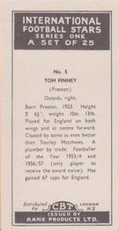 1958 Kane International Football Stars #5 Tom Finney Back