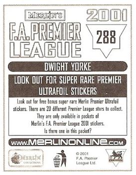 2000-01 Merlin F.A. Premier League 2001 #288 Dwight Yorke Back