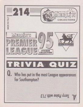 1994-95 Merlin's Premier League 95 #214 David White Back