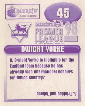 1997-98 Merlin F.A. Premier League 98 #45 Dwight Yorke Back