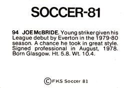 1980-81 FKS Publishers Soccer-81 #94 Joe McBride Back
